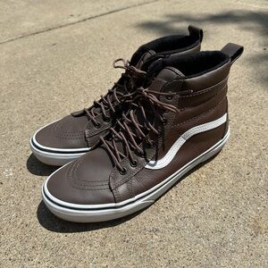Vans Men's Chocolate Brown High-Top Leather Sneakers Size 11